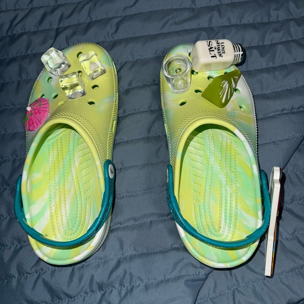 CROCS Yellow and Blue Women's Mules with Charms